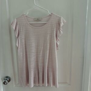 LOFT Pale Pink Ruffle Sleeve Knit Top